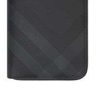 Portefeuille zippé en cuir et London check - Dark Charcoal