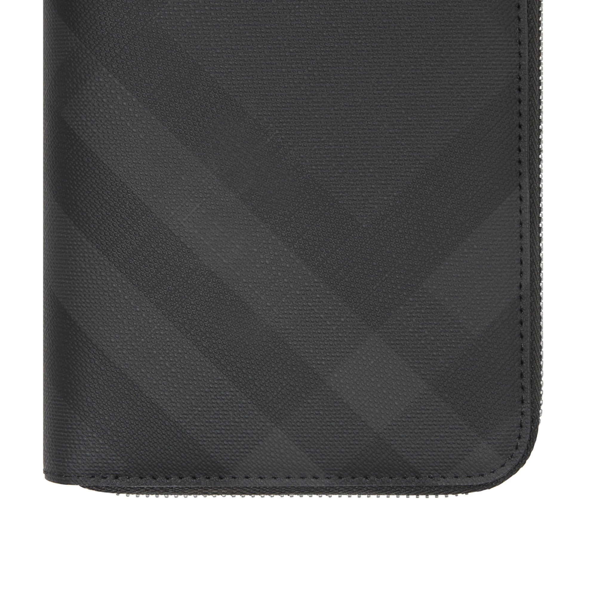 Portefeuille zippé en cuir et London check - Dark Charcoal