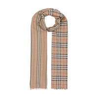 Écharpe en laine et soie avec rayures iconiques et Vintage check - Archive Beige