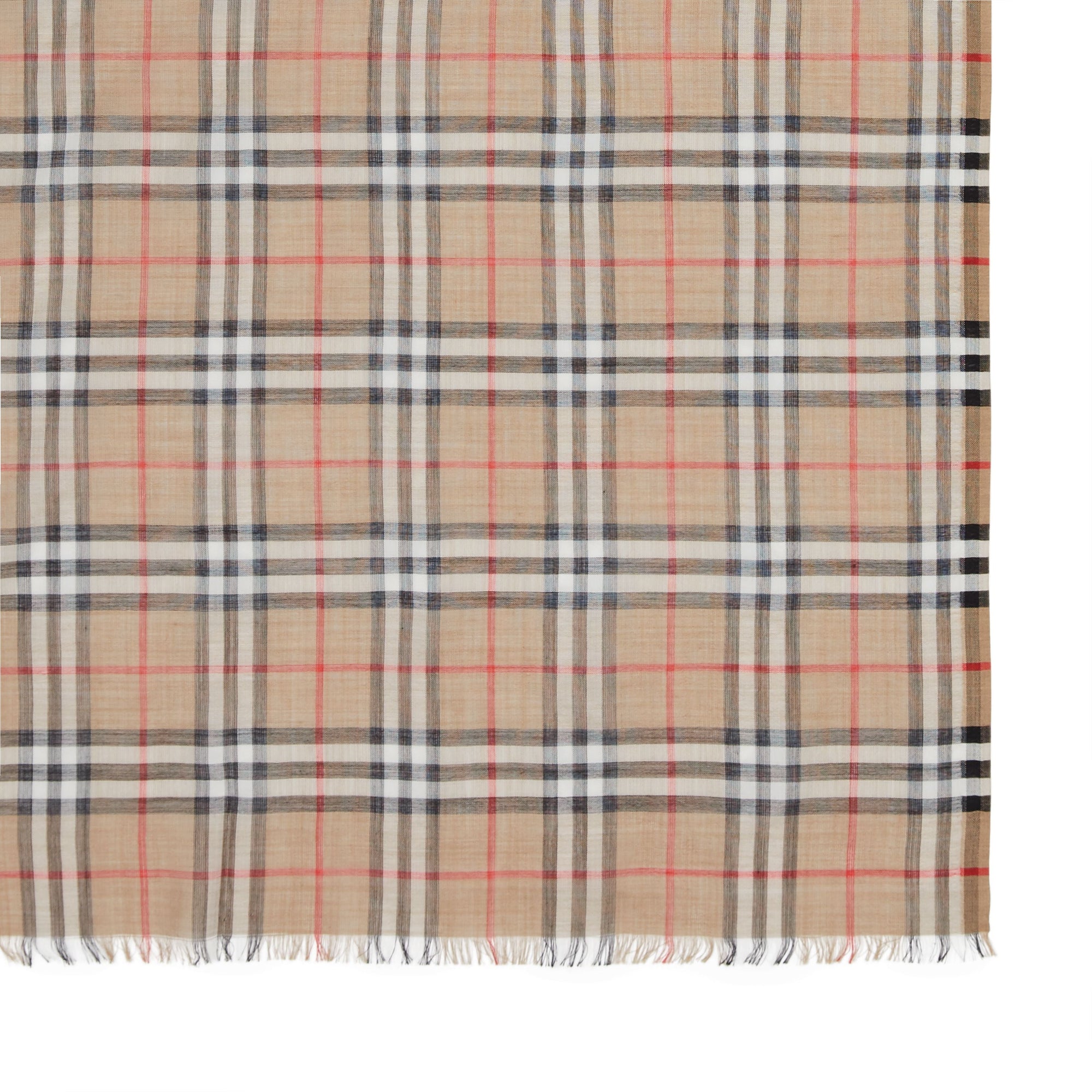 Écharpe en laine et soie avec rayures iconiques et Vintage check - Archive Beige