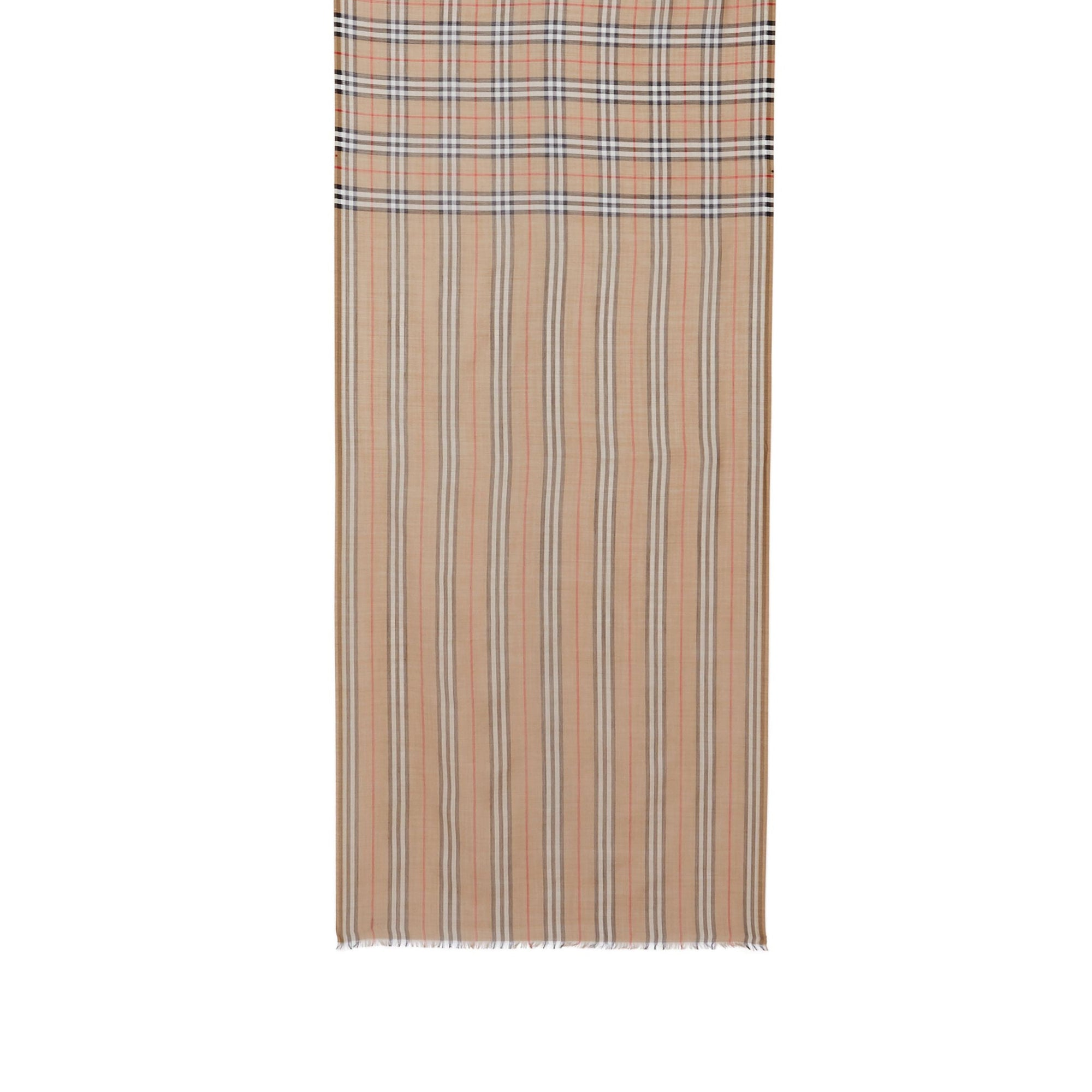 Écharpe en laine et soie avec rayures iconiques et Vintage check - Archive Beige