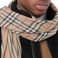 Écharpe en laine et soie avec rayures iconiques et Vintage check - Archive Beige