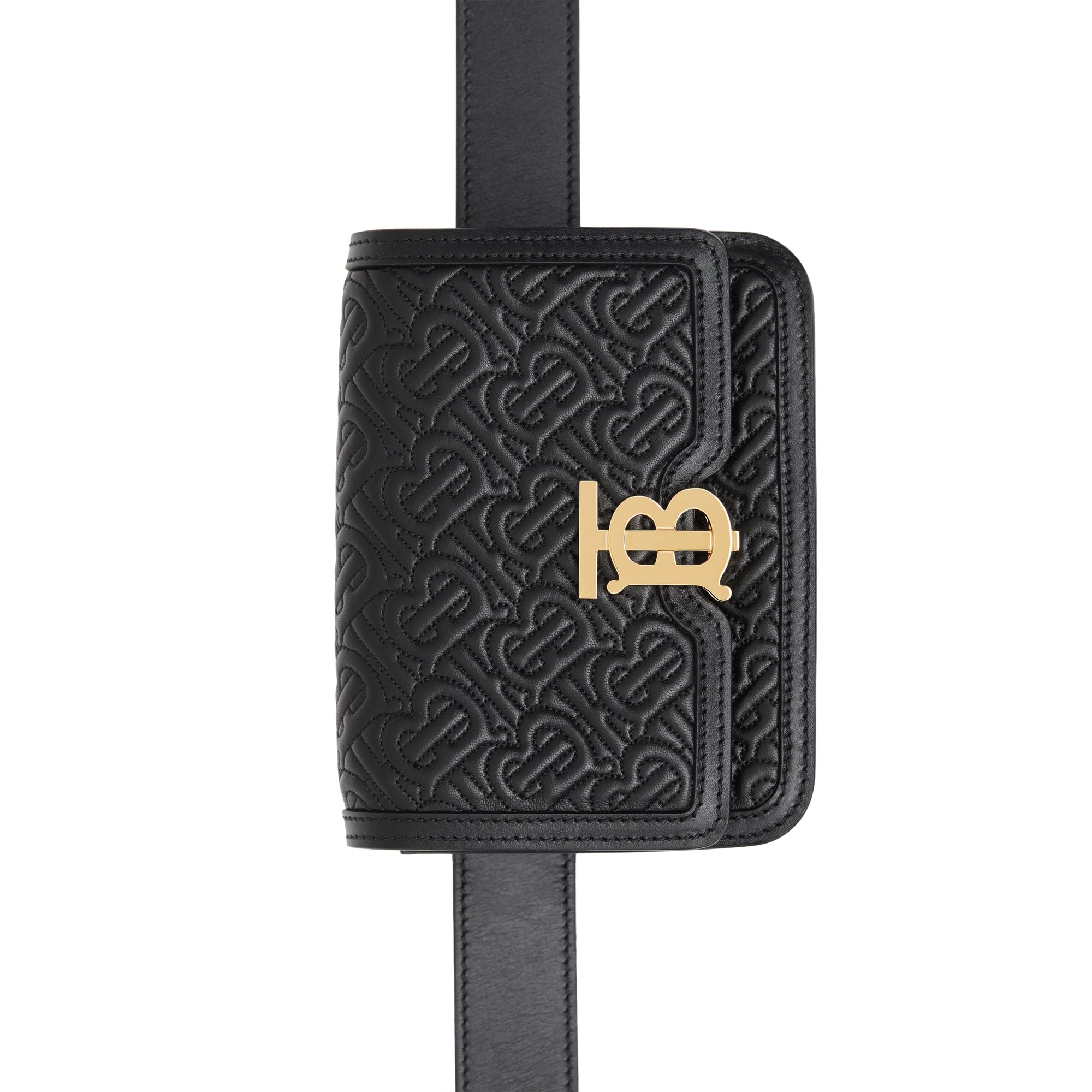 Sac TB ceinturé en cuir d'agneau Monogram matelassé - Black