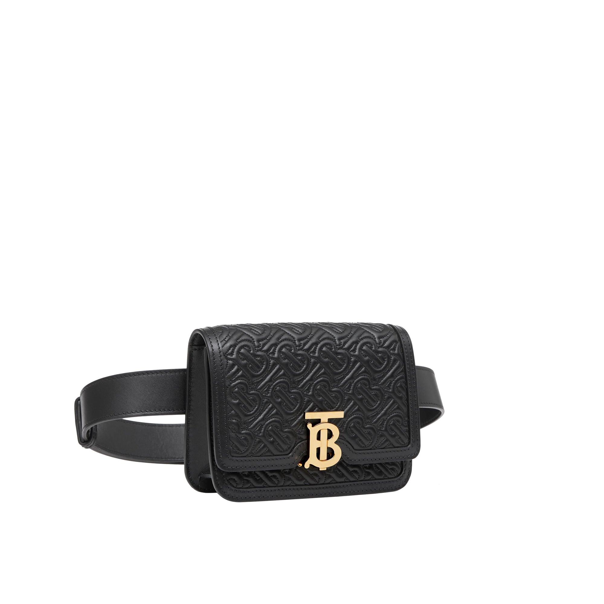 Sac TB ceinturé en cuir d'agneau Monogram matelassé - Black
