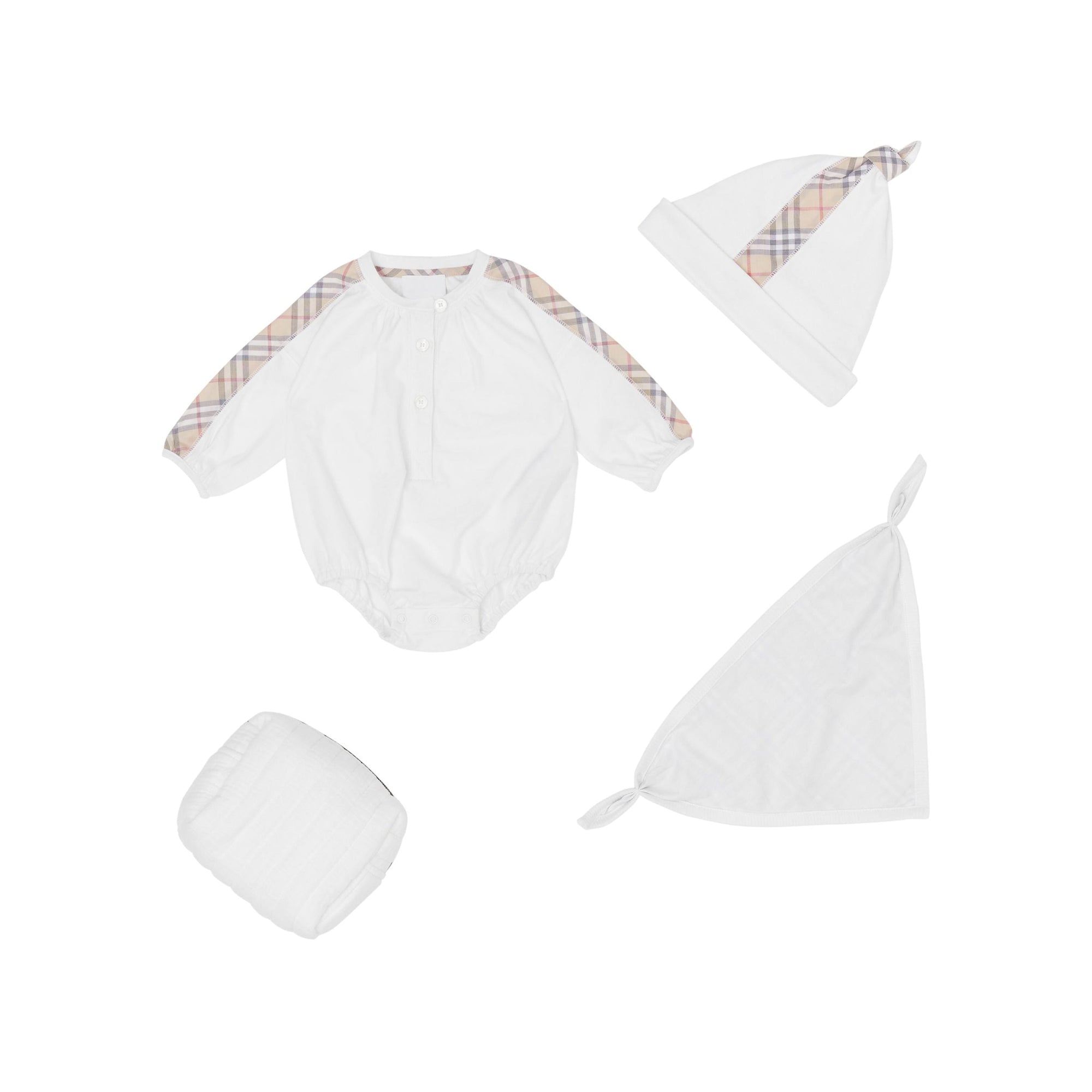 Coffret cadeau trois pièces en coton check pour bébé - White