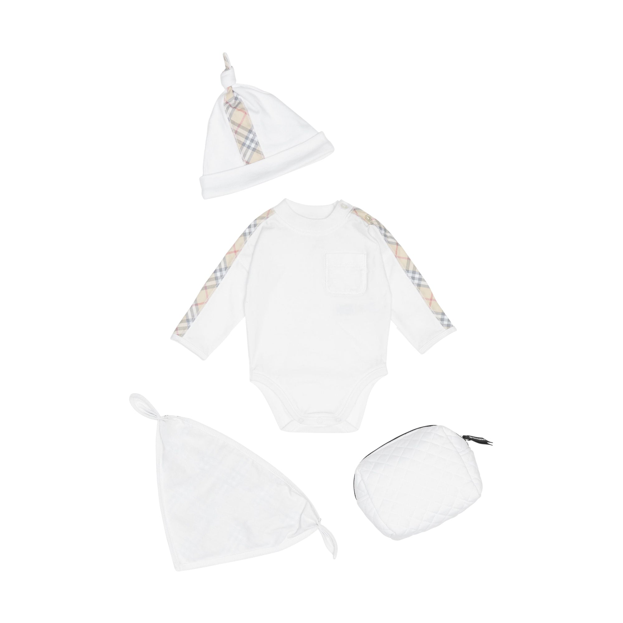 Coffret cadeau trois pièces en coton check pour bébé - White