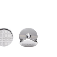 Boutons de manchette ronds plaqués palladium avec check - Silver