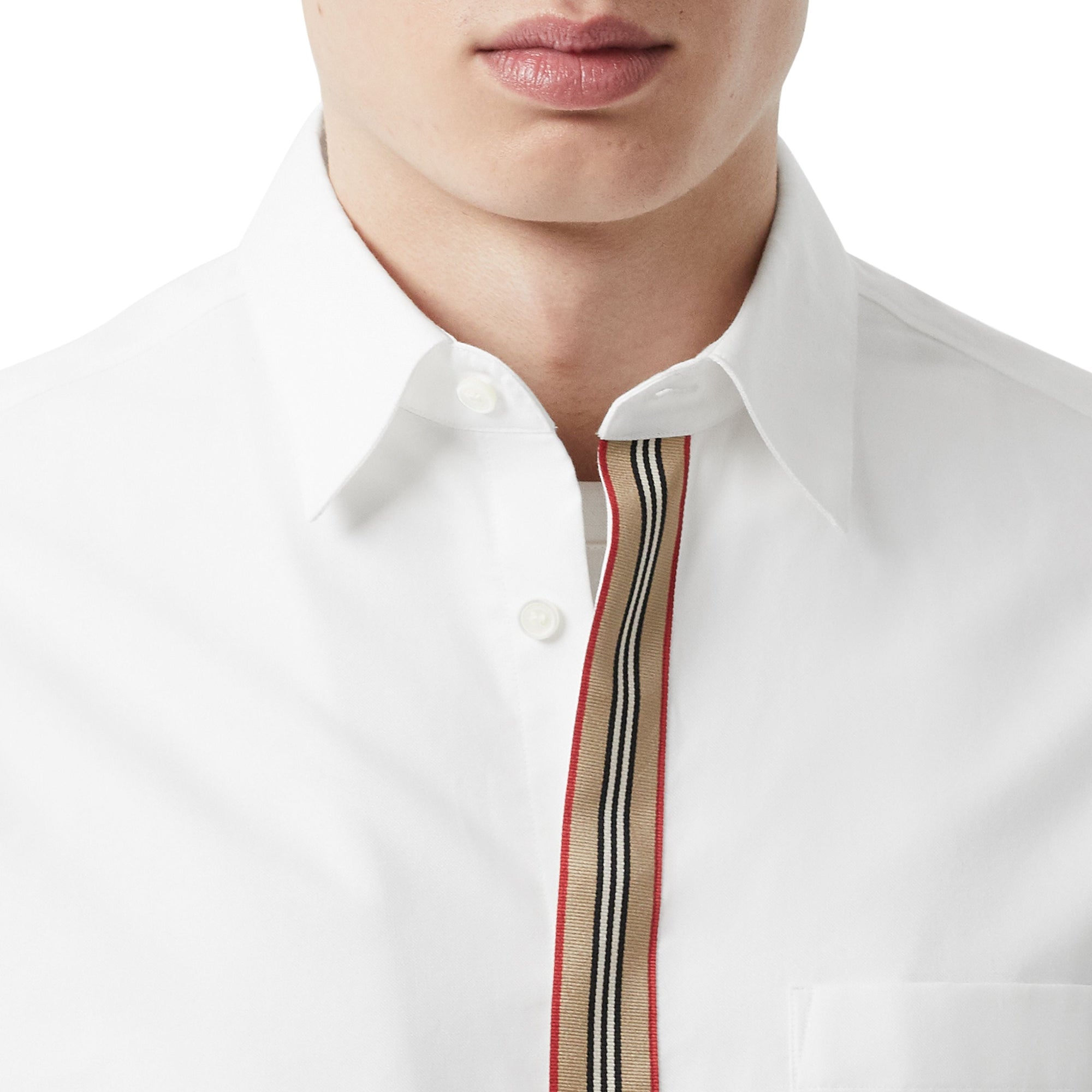 Chemise en popeline de coton stretch à rayures iconiques - White