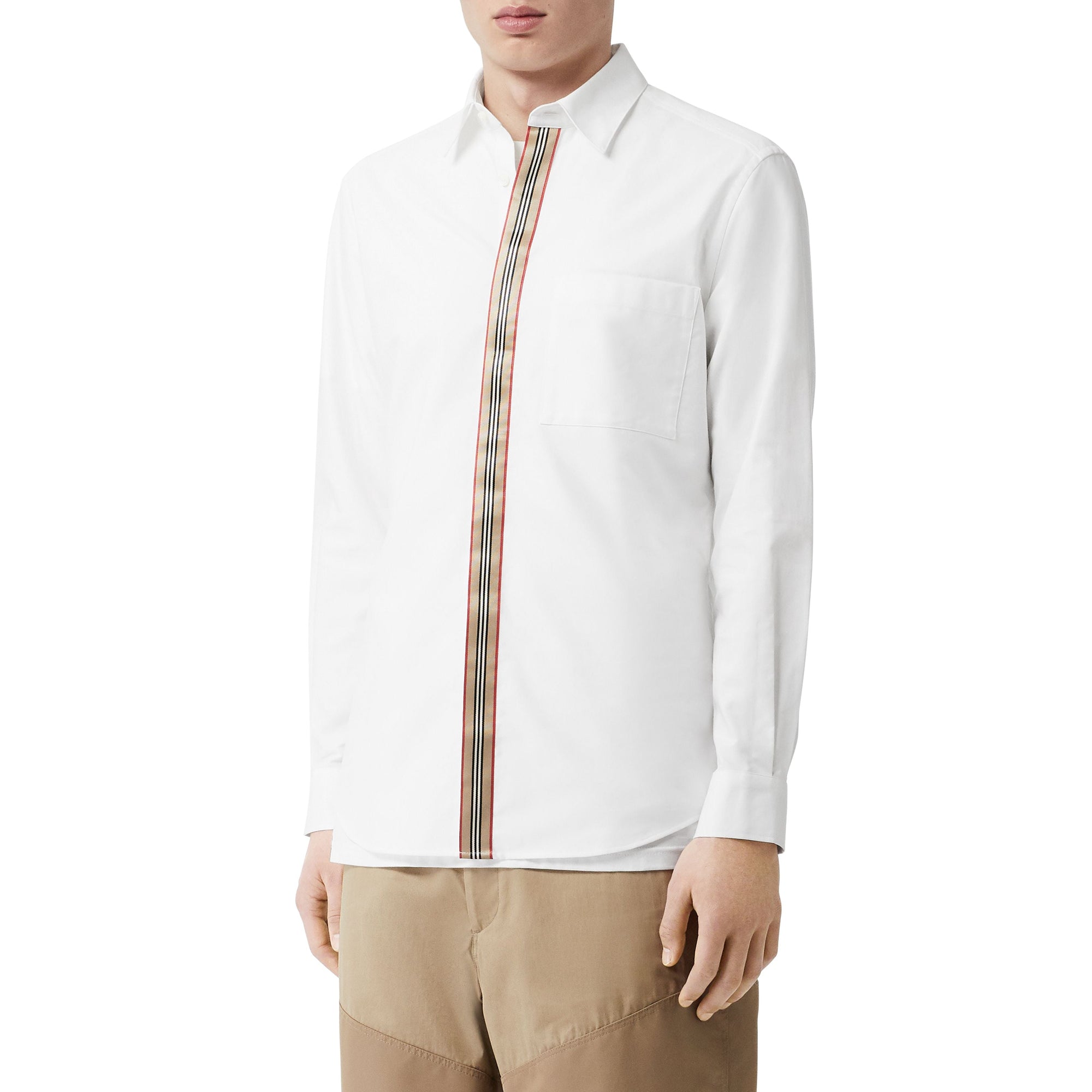 Chemise en popeline de coton stretch à rayures iconiques - White