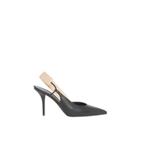 Escarpins à talon ouvert en cuir d'agneau avec logo - Black