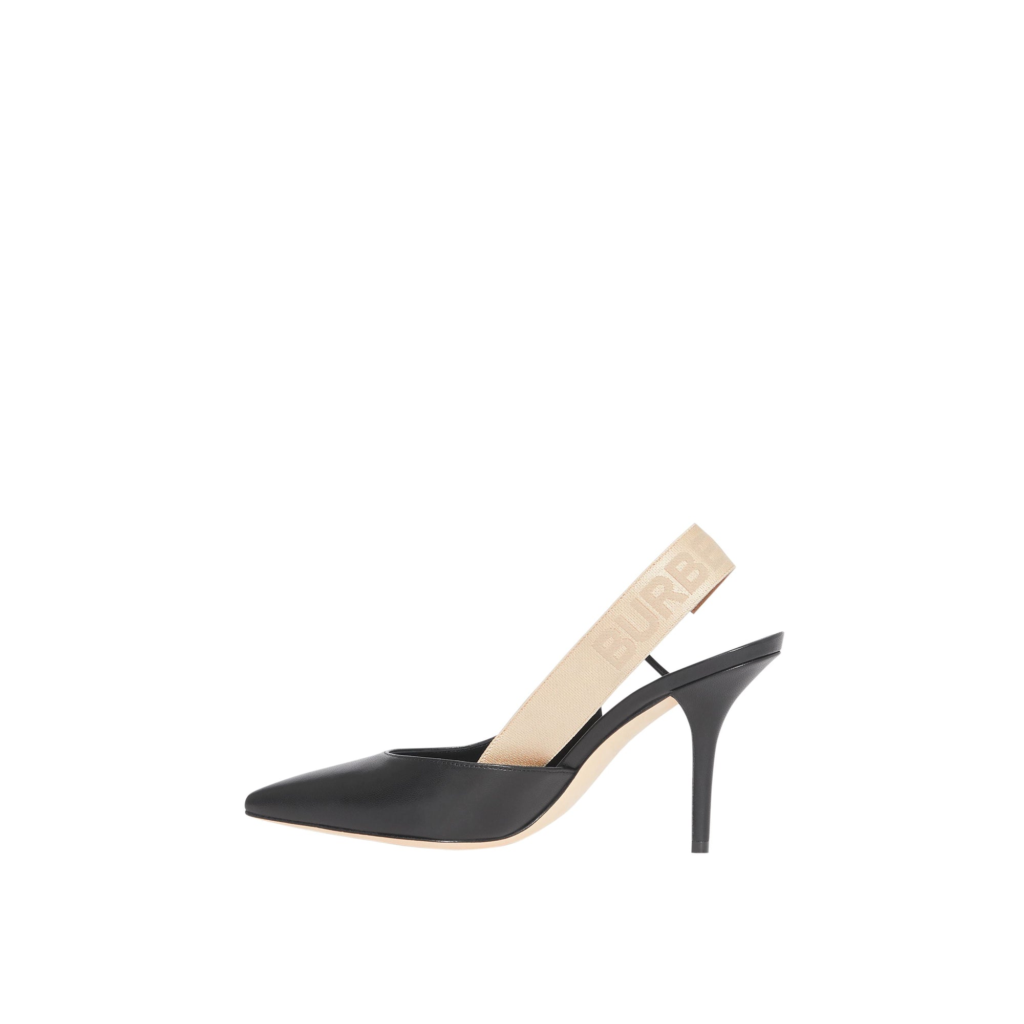 Escarpins à talon ouvert en cuir d'agneau avec logo - Black