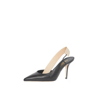 Escarpins à talon ouvert en cuir d'agneau avec logo - Black