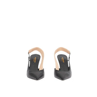 Escarpins à talon ouvert en cuir d'agneau avec logo - Black