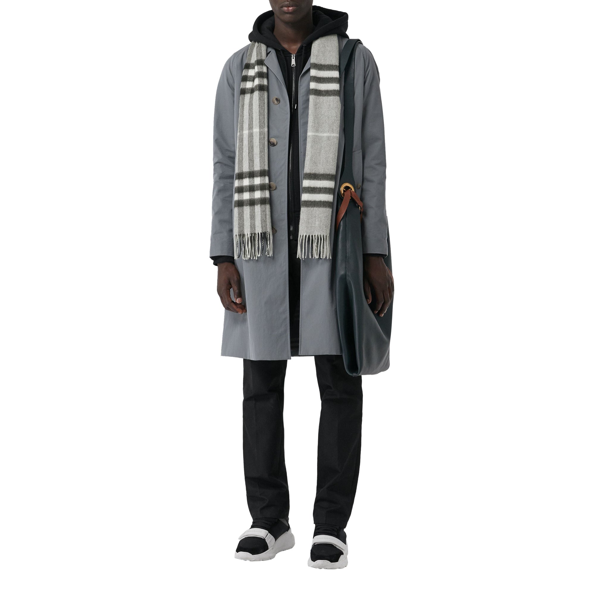 Écharpe en cachemire check classique - Pale Grey