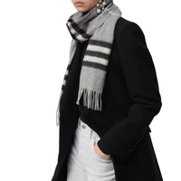 Écharpe en cachemire check classique - Pale Grey
