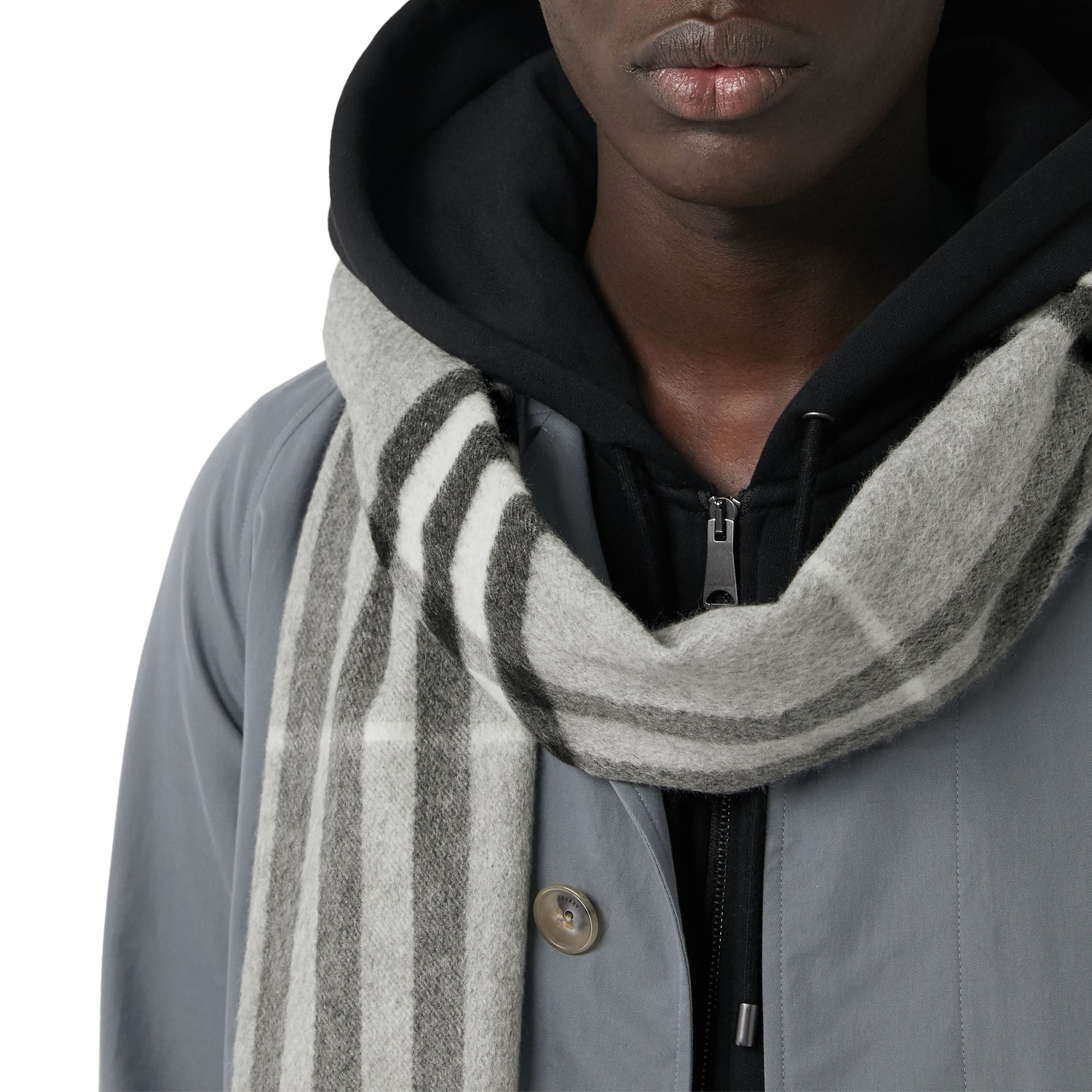 Écharpe en cachemire check classique - Pale Grey