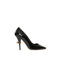 Escarpins à bout carré en cuir verni avec boucle en D - Black