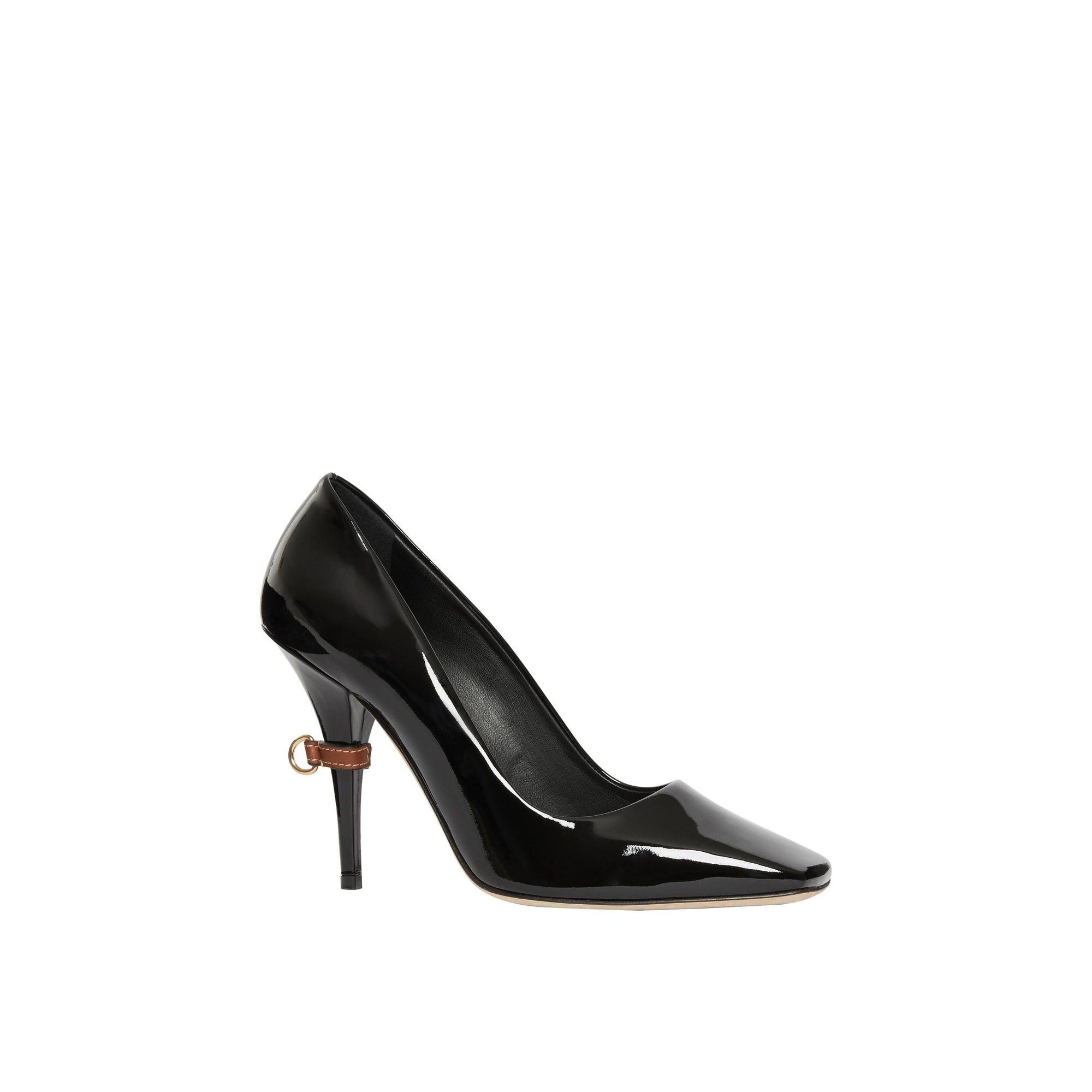 Escarpins à bout carré en cuir verni avec boucle en D - Black