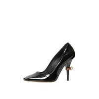 Escarpins à bout carré en cuir verni avec boucle en D - Black