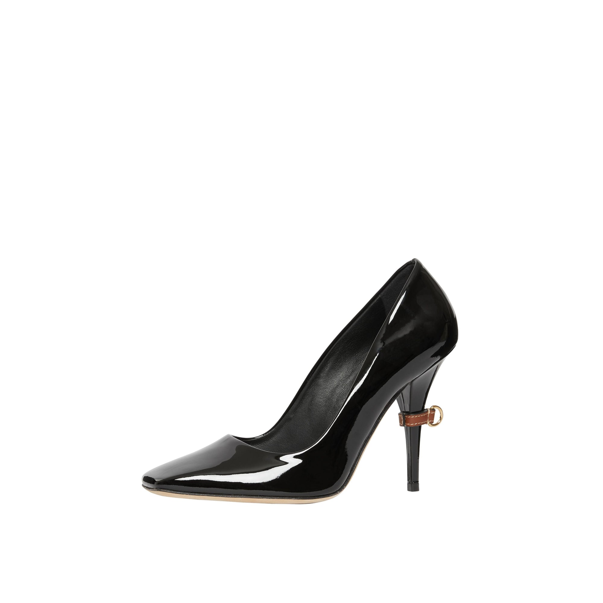 Escarpins à bout carré en cuir verni avec boucle en D - Black