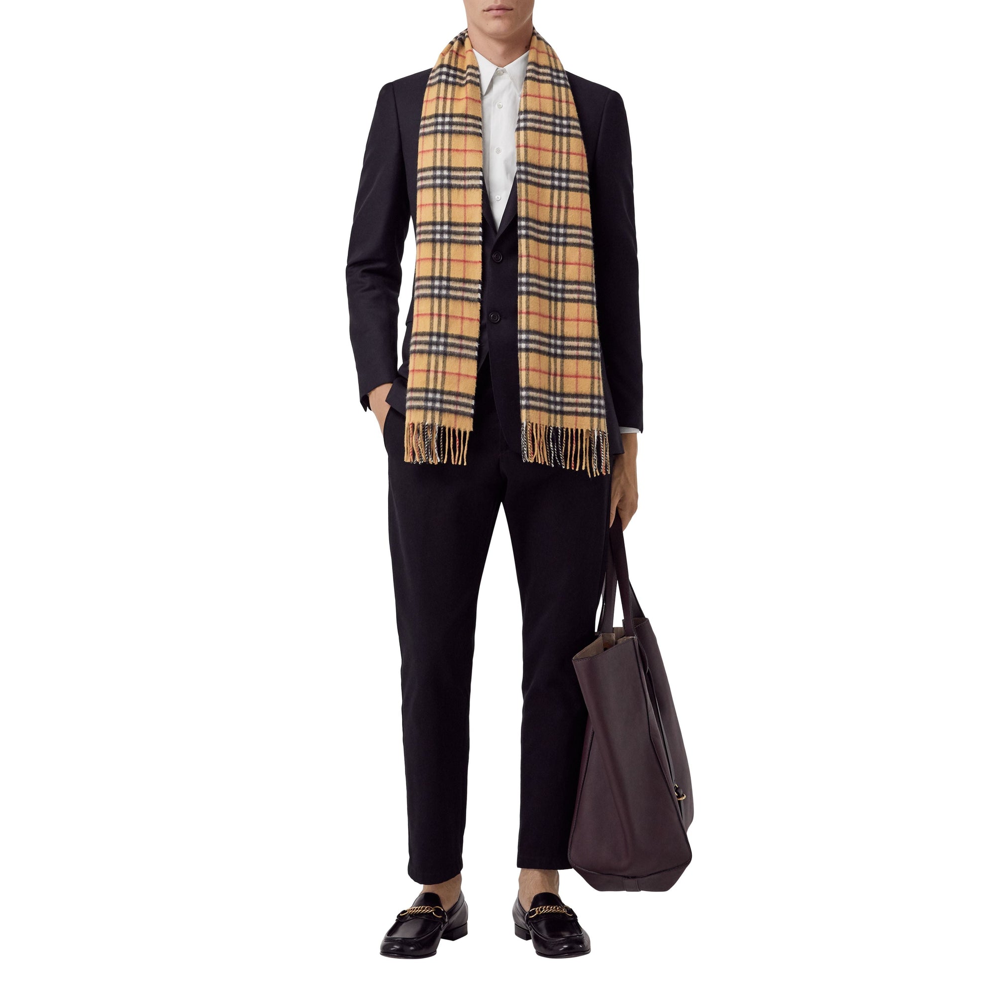 Écharpe classique en cachemire Vintage check - Antique Yellow