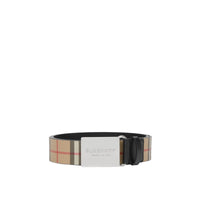 Ceinture en toile écologique Vintage check avec boucle plaque - Archive Beige