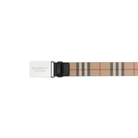 Ceinture en toile écologique Vintage check avec boucle plaque - Archive Beige