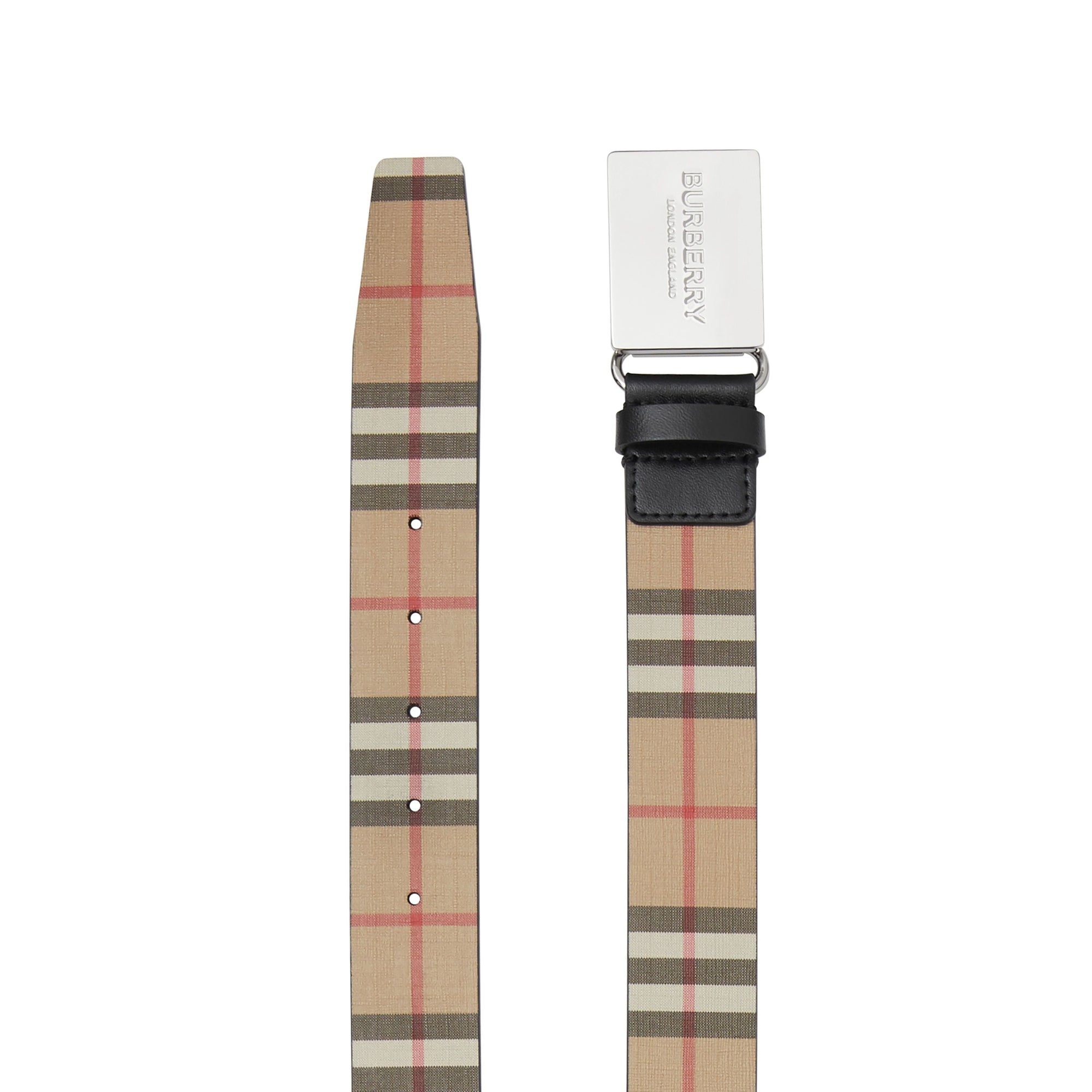 Ceinture en toile écologique Vintage check avec boucle plaque - Archive Beige