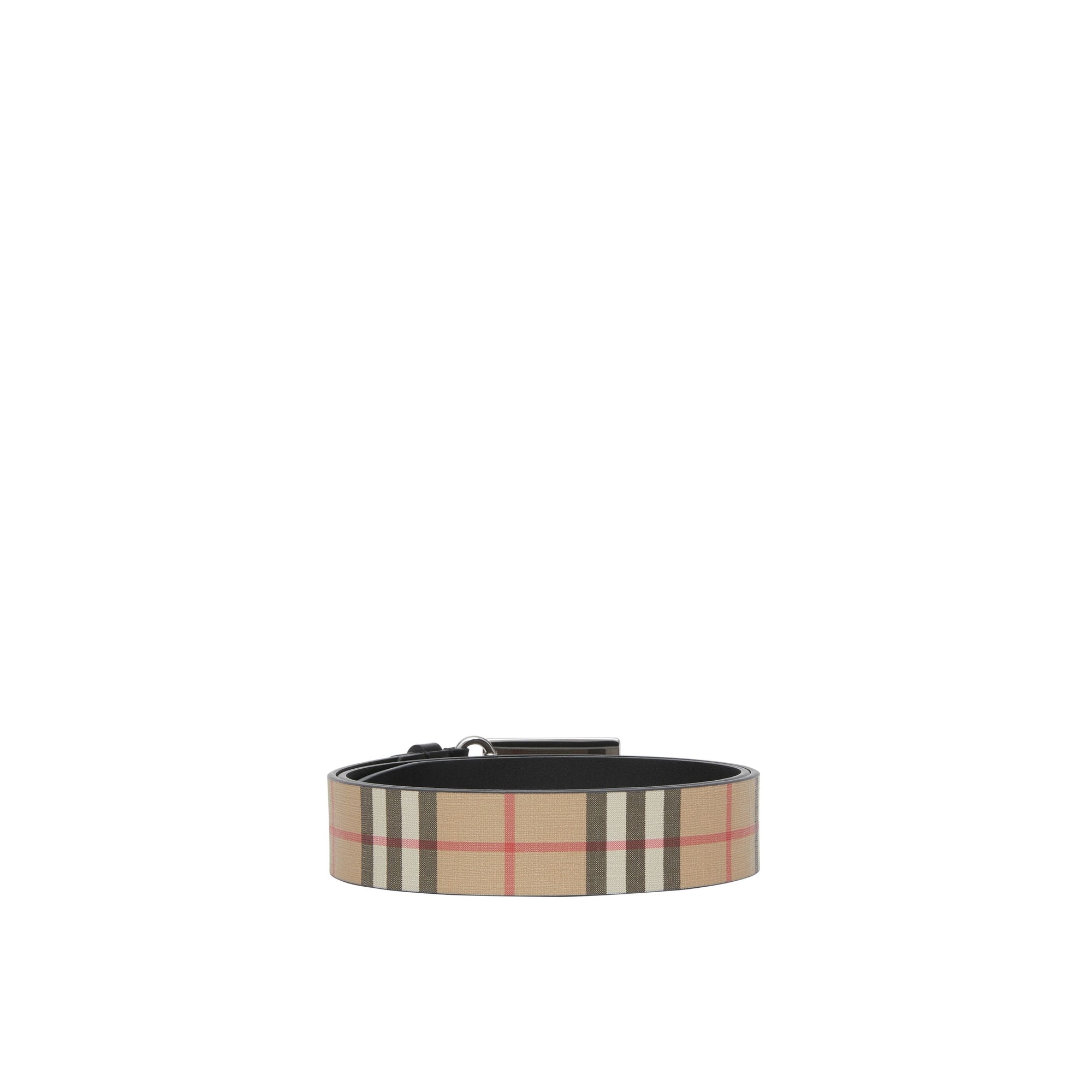 Ceinture en toile écologique Vintage check avec boucle plaque - Archive Beige