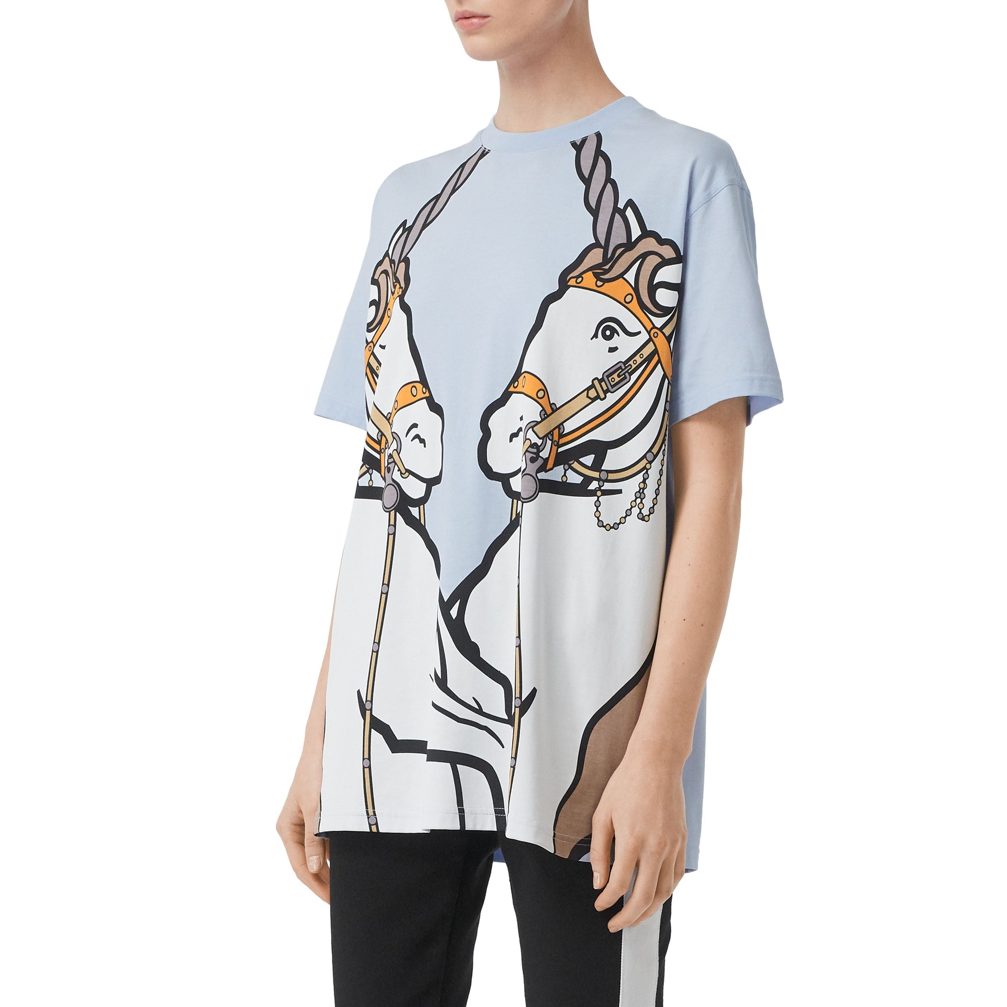 T-shirt oversize en coton à imprimé licorne - Pale Blue