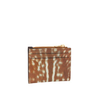 Porte-cartes zippé en cuir à imprimé daim - Malt Brown