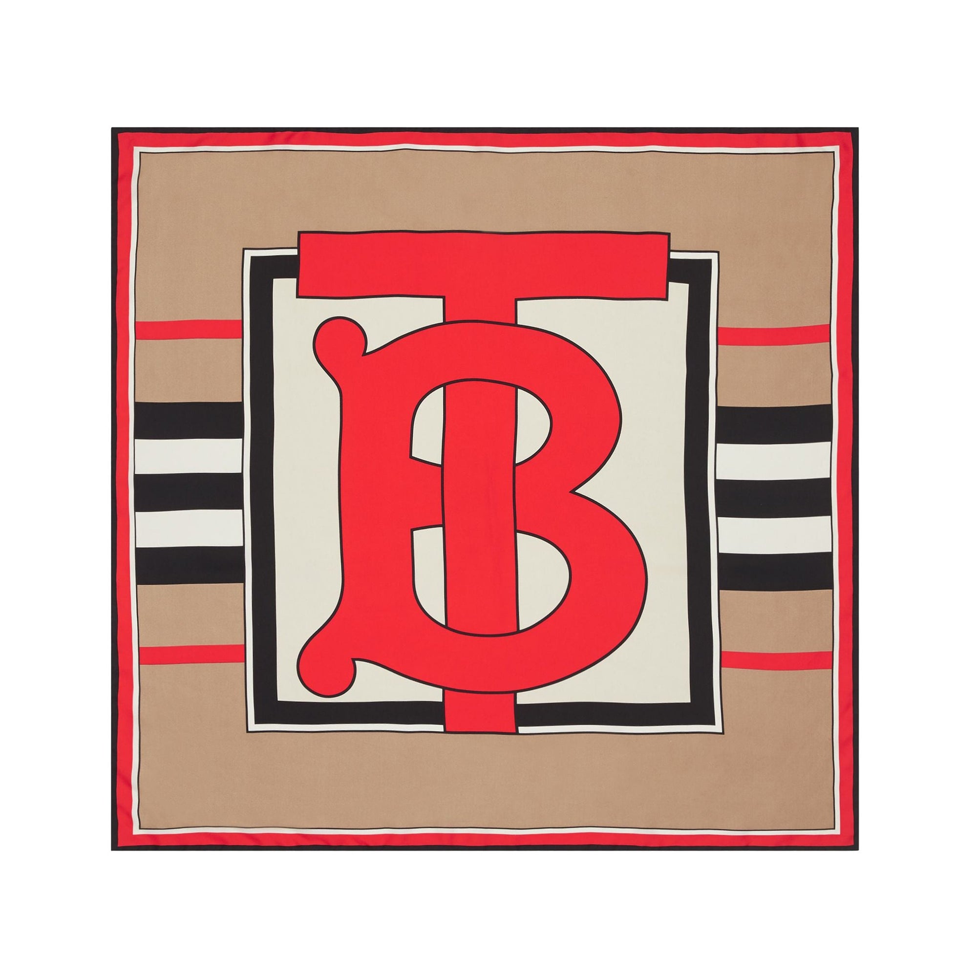 Carré de soie Monogram avec rayures iconiques - Archive Beige