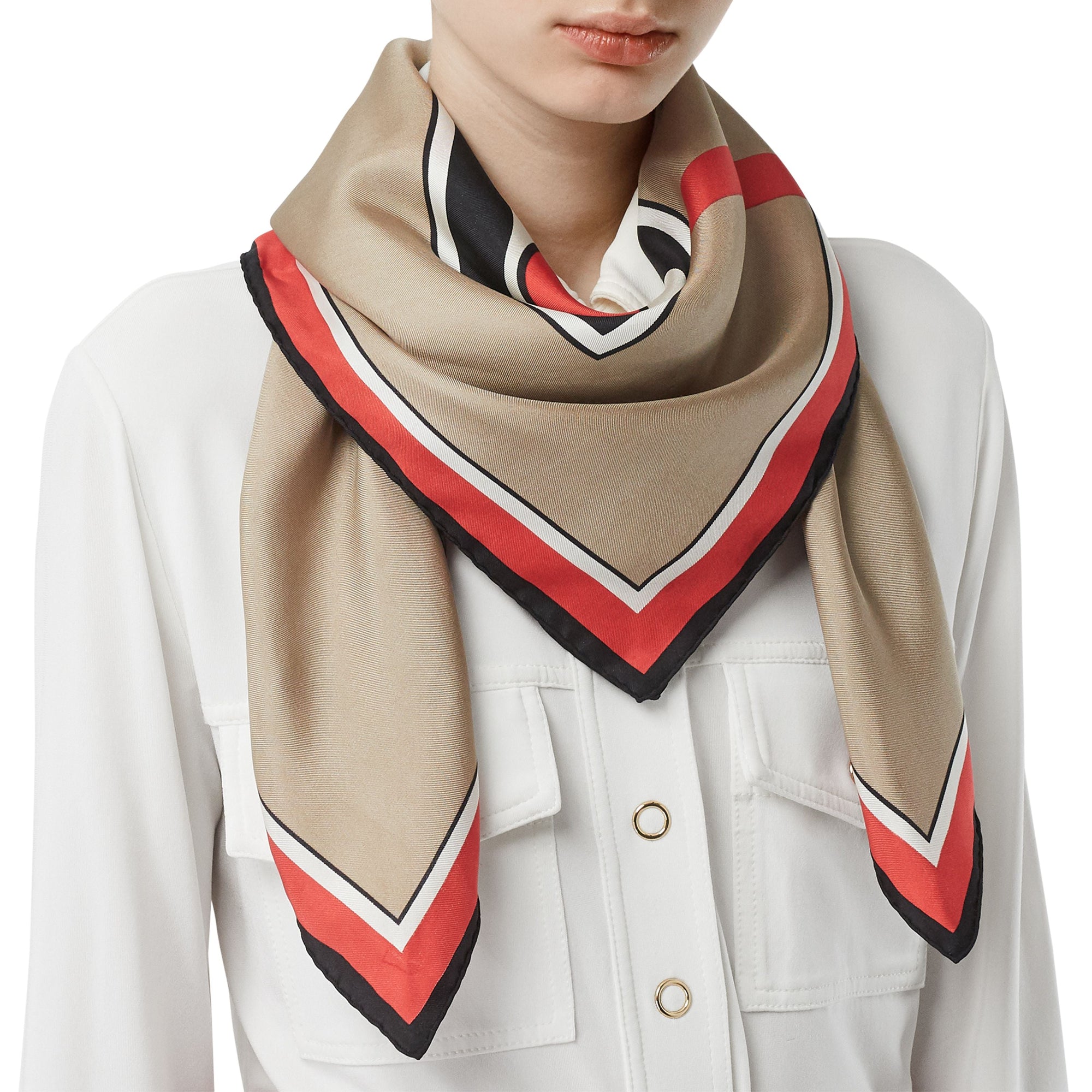 Carré de soie Monogram avec rayures iconiques - Archive Beige