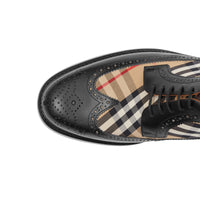 Derbies en cuir et Vintage check avec détails richelieu - Black & Archive Beige