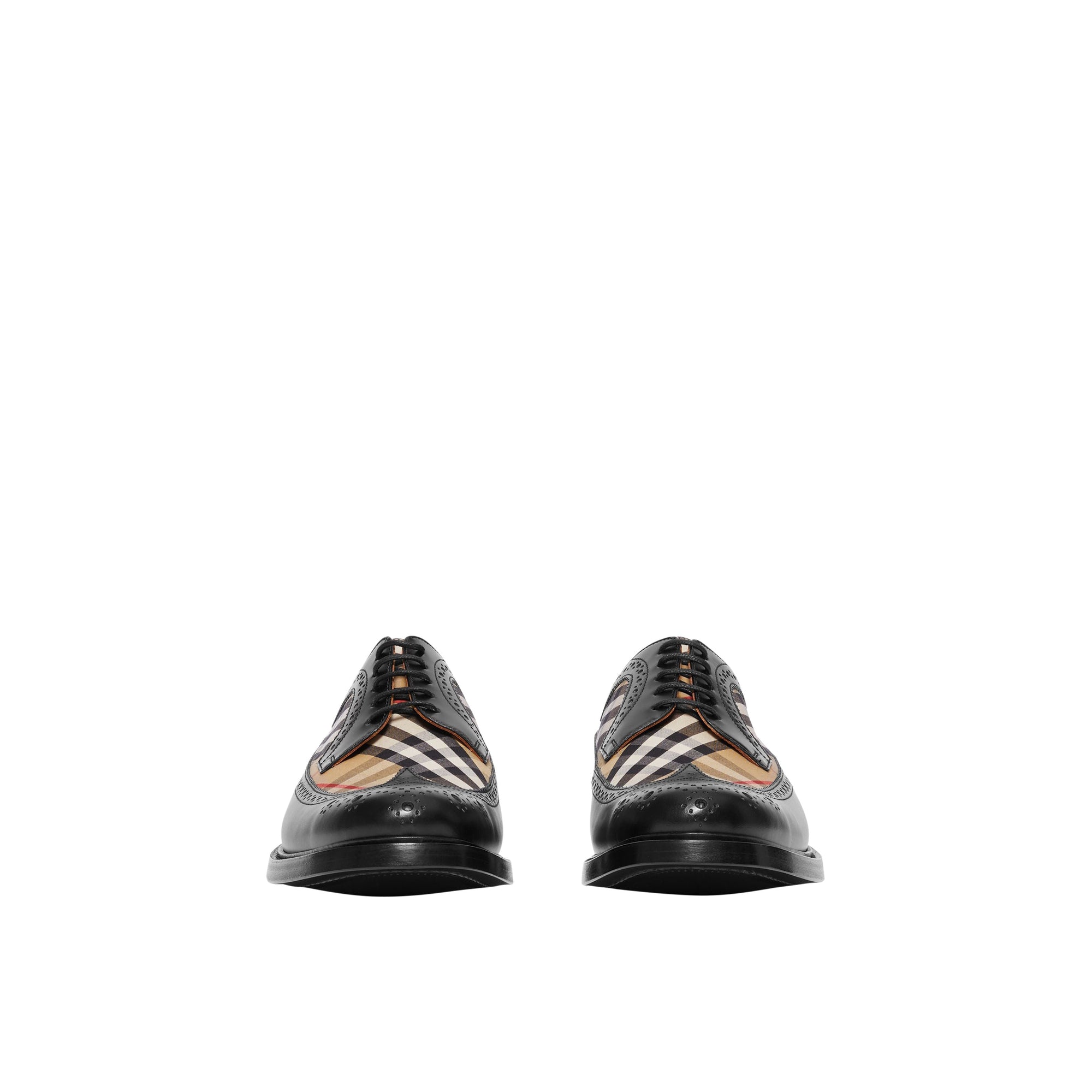 Derbies en cuir et Vintage check avec détails richelieu - Black & Archive Beige
