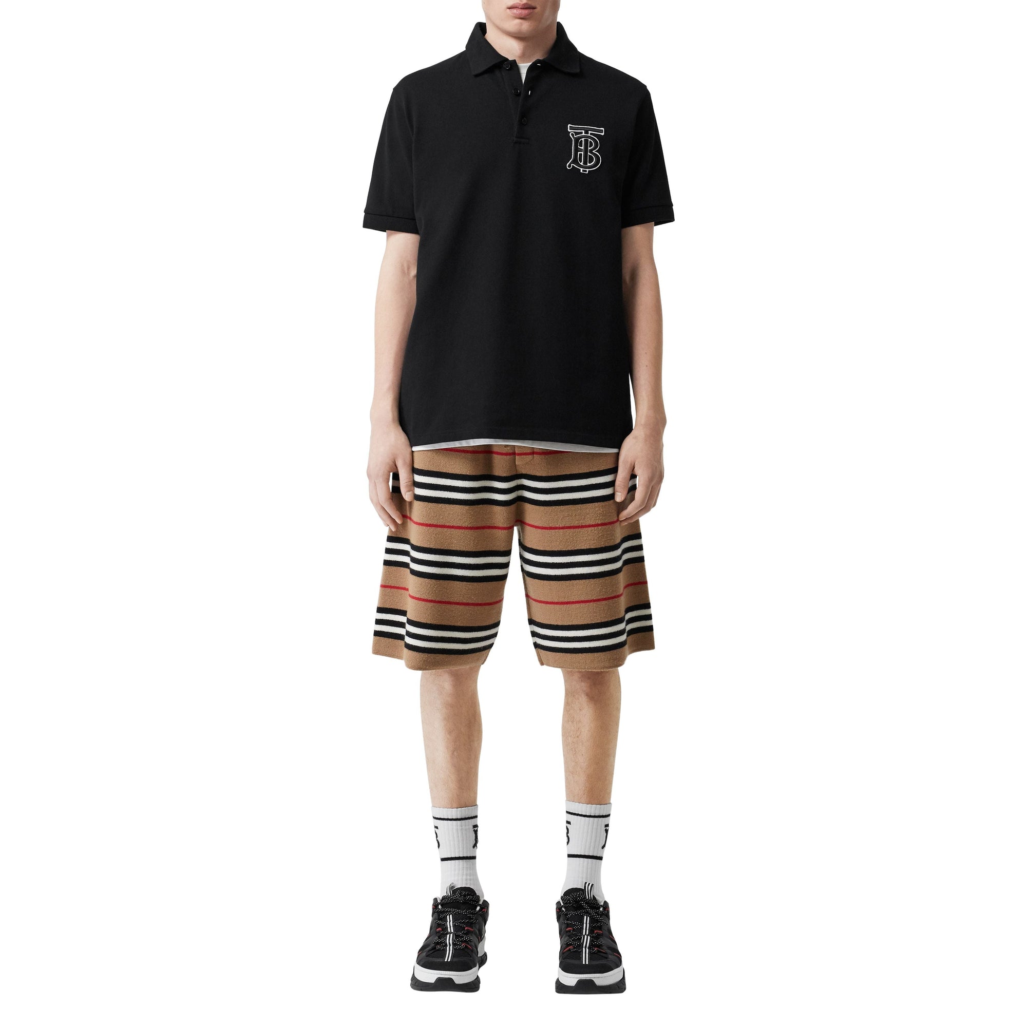 Polo oversize en piqué de coton Monogram - Black