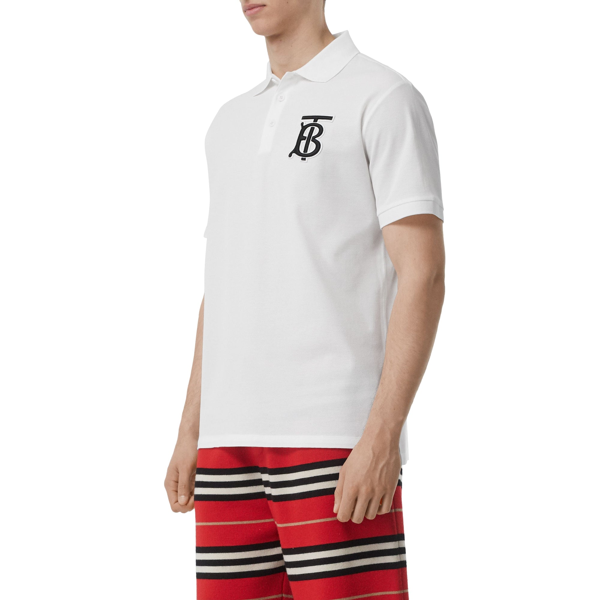 Polo oversize en piqué de coton Monogram - White