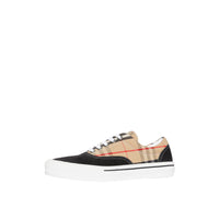 Sneakers en coton Vintage check et cuir velours - Black & Archivebeige