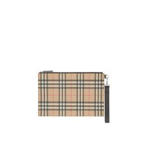 Pochette zippée en toile écologique et cuir Vintage check - Archive Beige