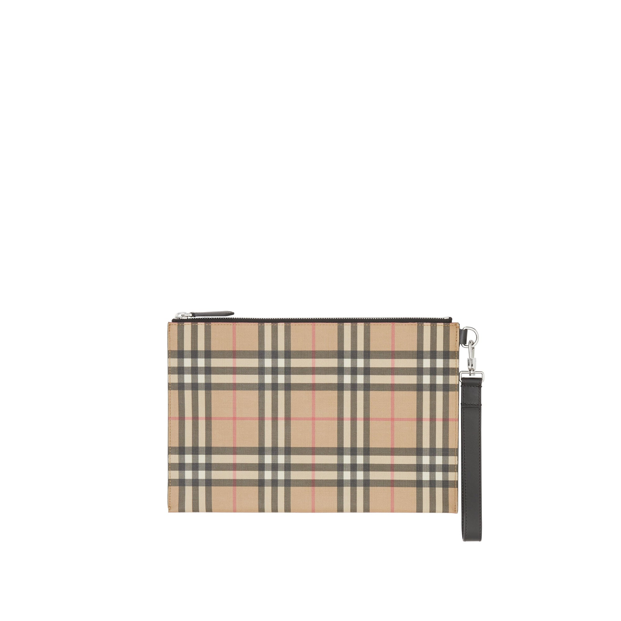 Pochette zippée en toile écologique et cuir Vintage check - Archive Beige