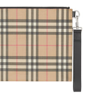 Pochette zippée en toile écologique et cuir Vintage check - Archive Beige