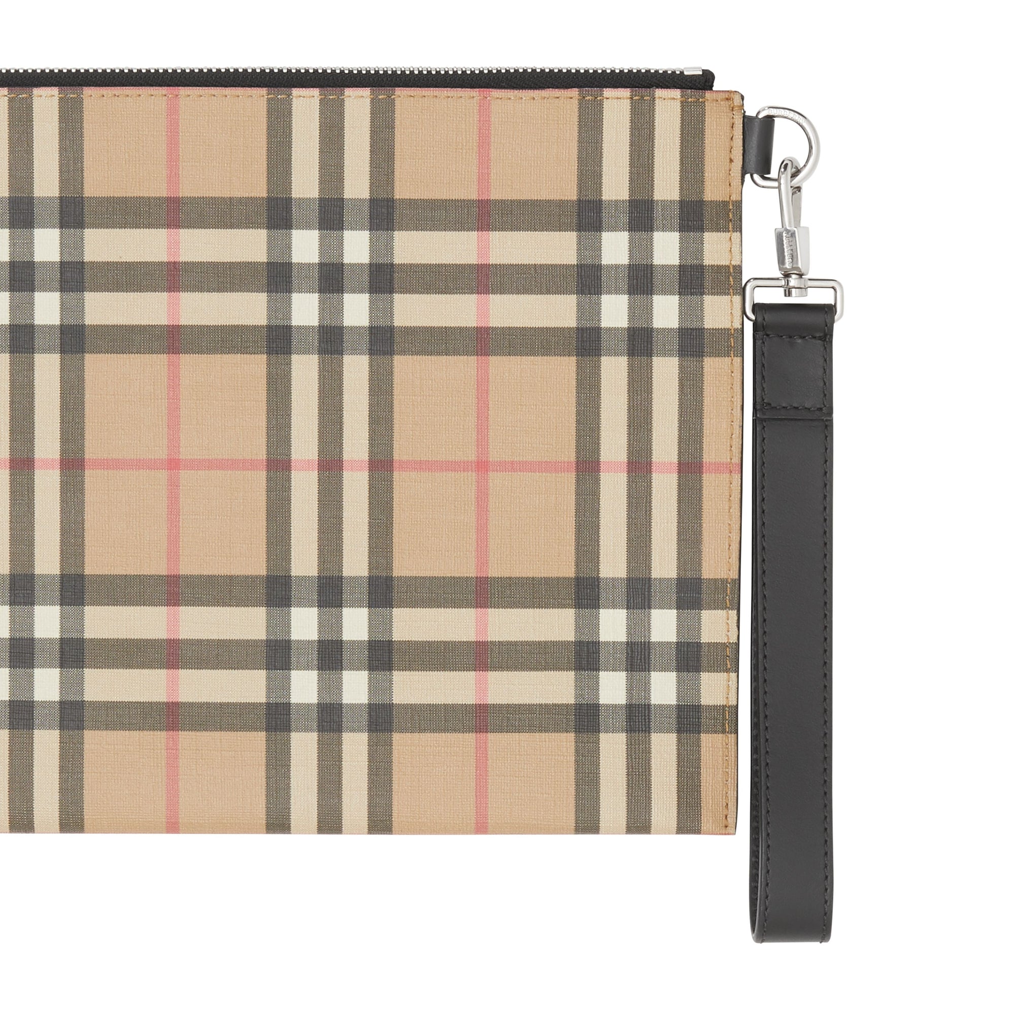 Pochette zippée en toile écologique et cuir Vintage check - Archive Beige