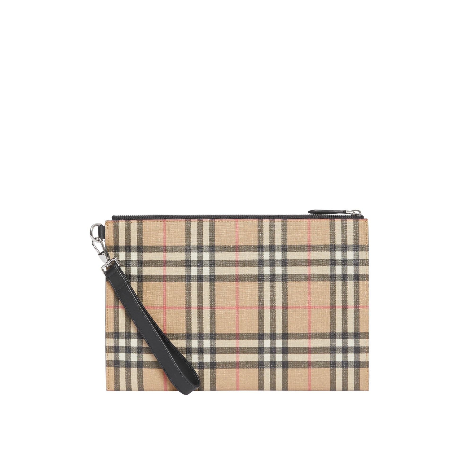 Pochette zippée en toile écologique et cuir Vintage check - Archive Beige