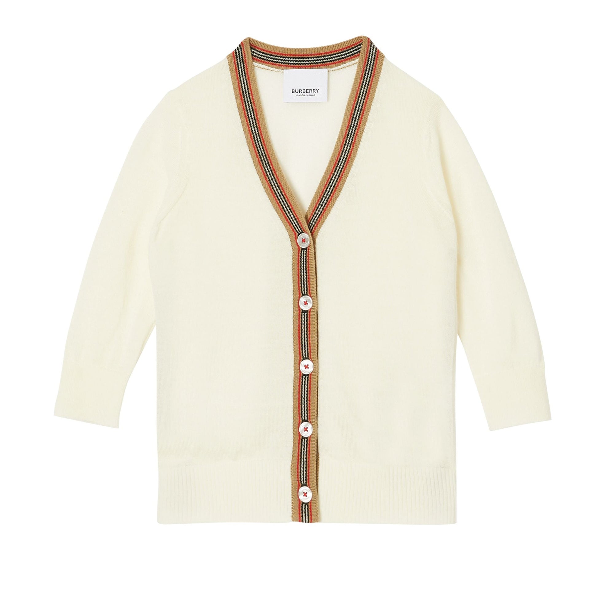 Cardigan en laine avec rayures iconiques - Ivory
