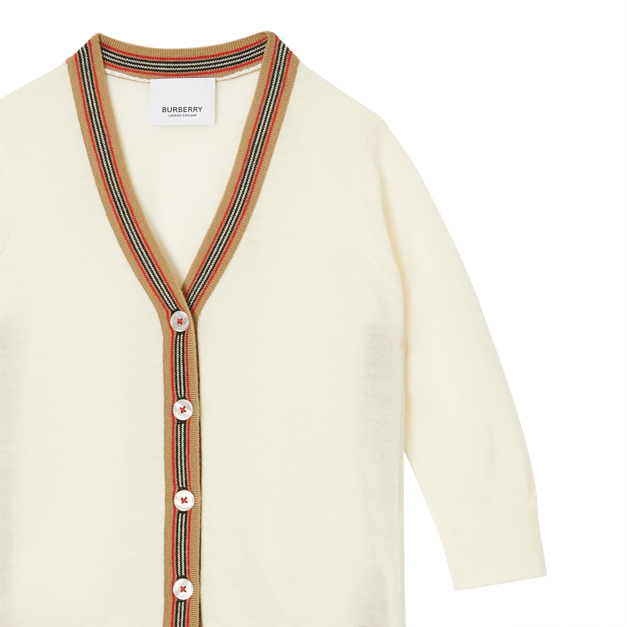 Cardigan en laine avec rayures iconiques - Ivory