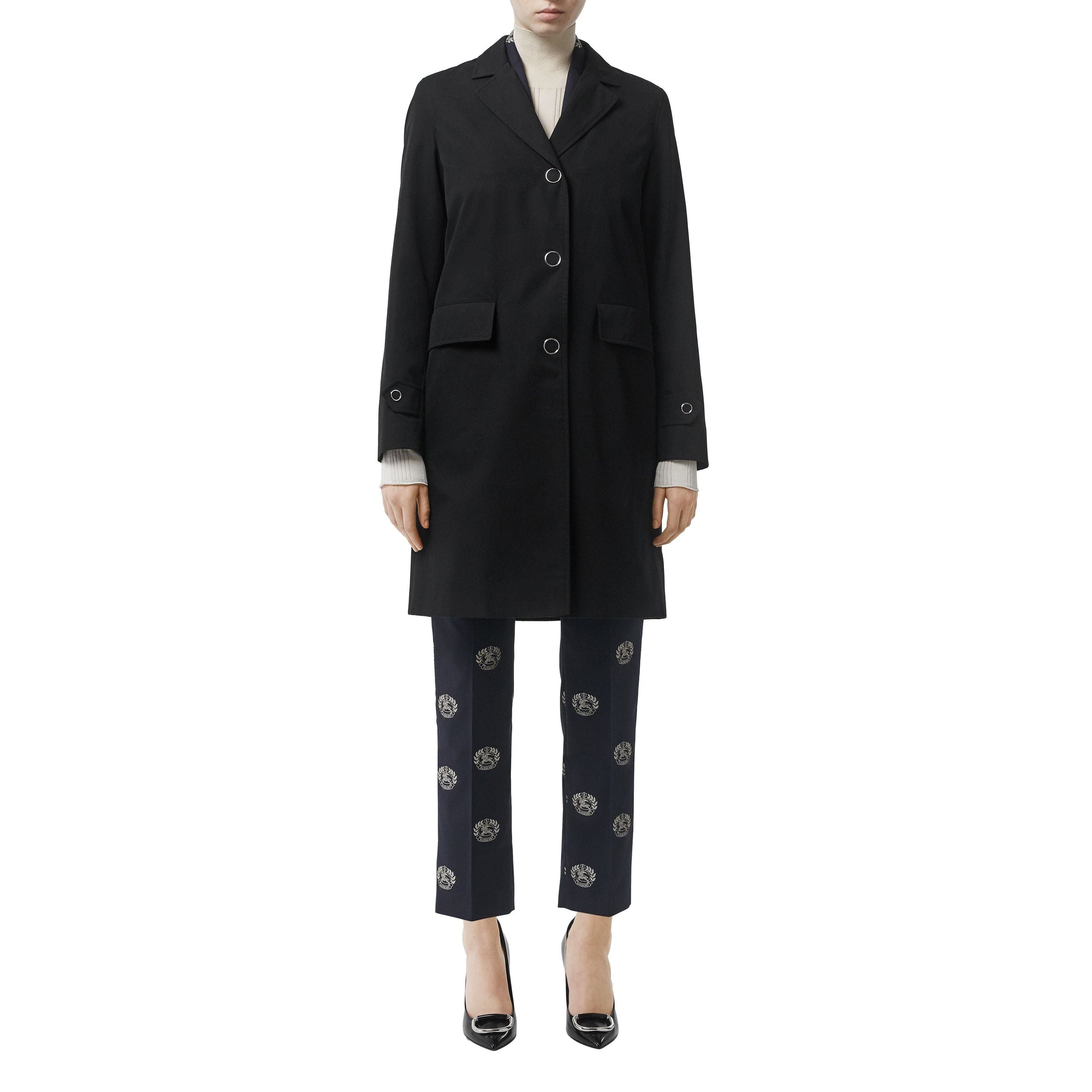 Blouse en gabardine de coton avec boutons pression - Black