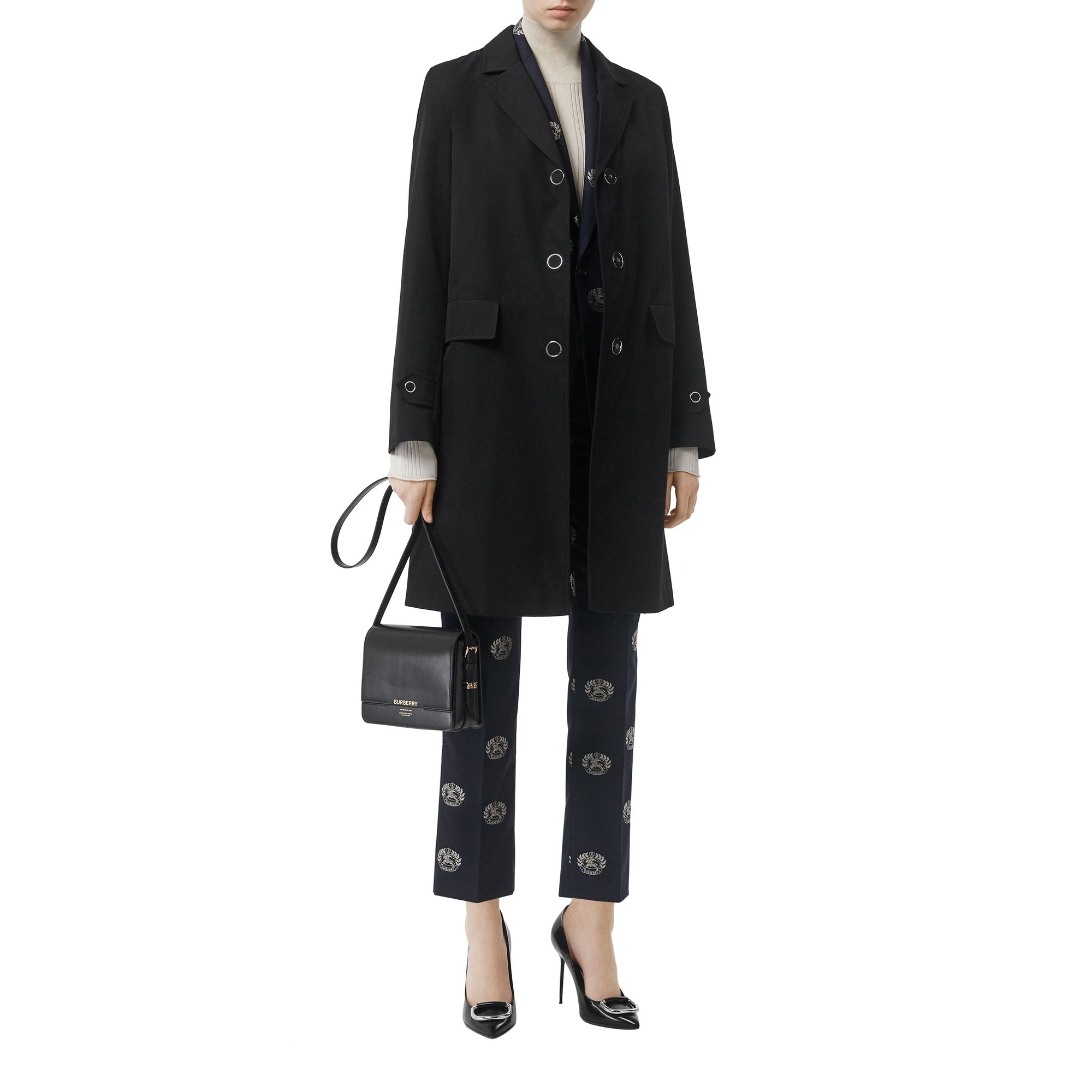 Blouse en gabardine de coton avec boutons pression - Black