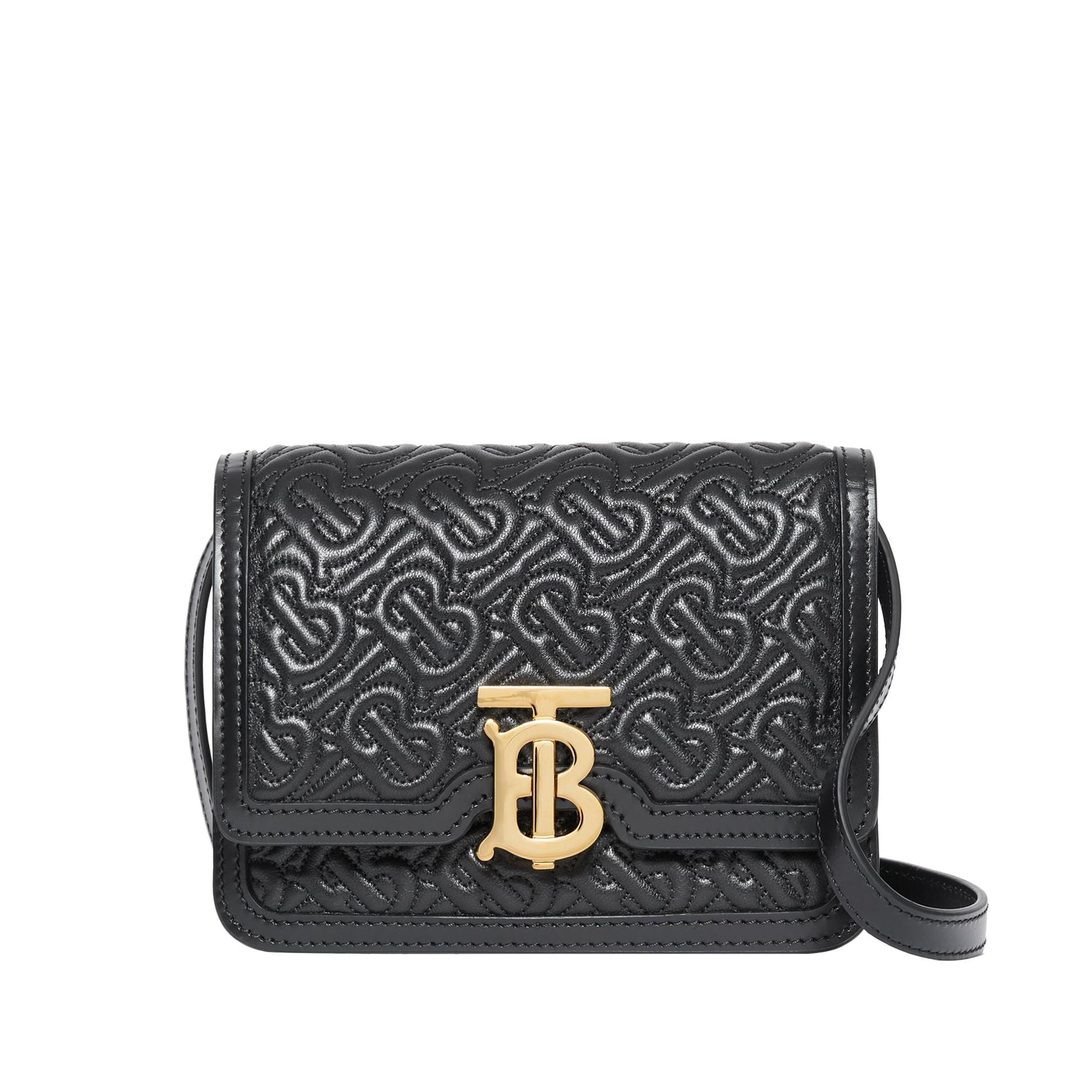 Mini sac TB en cuir d'agneau Monogram matelassé - Black