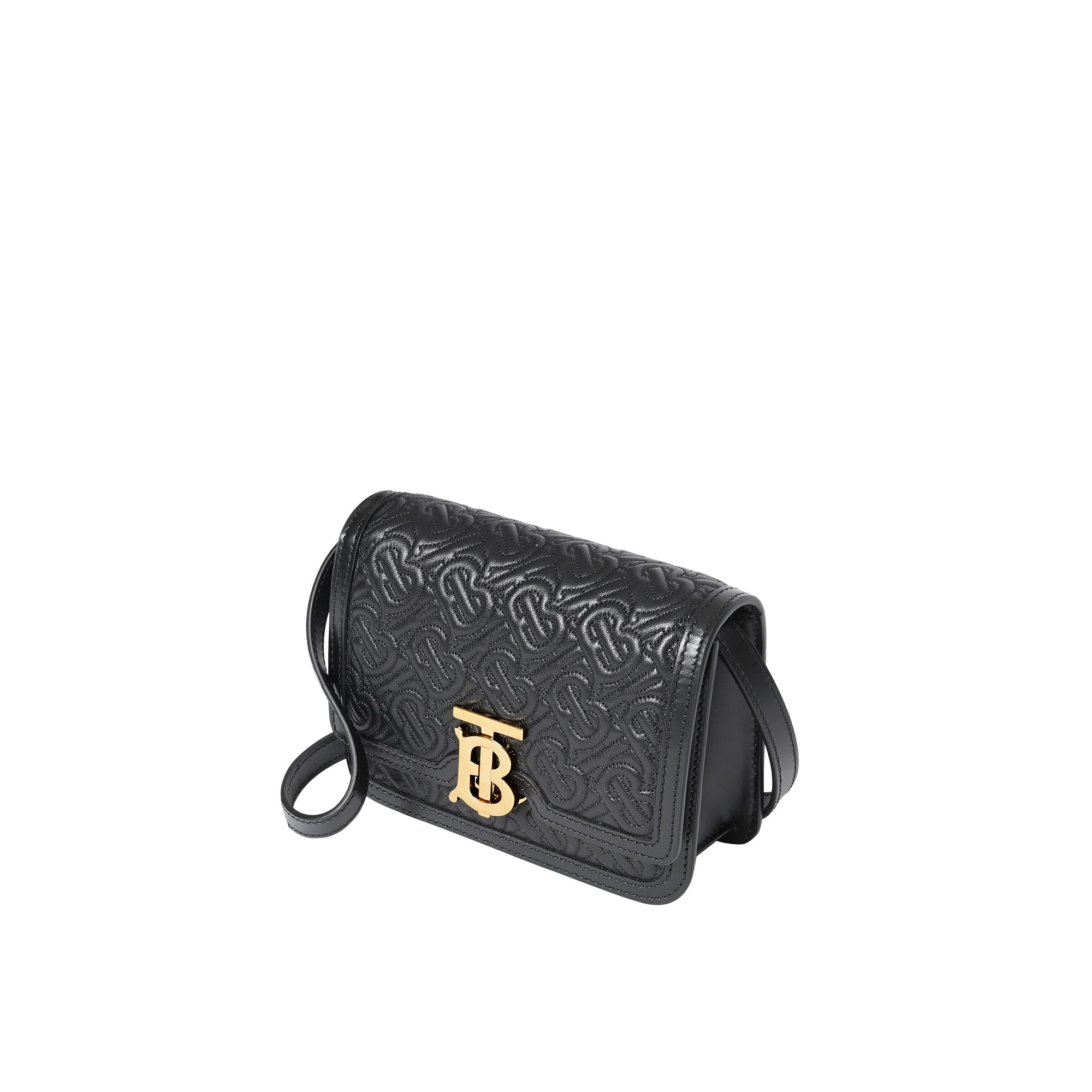 Mini sac TB en cuir d'agneau Monogram matelassé - Black