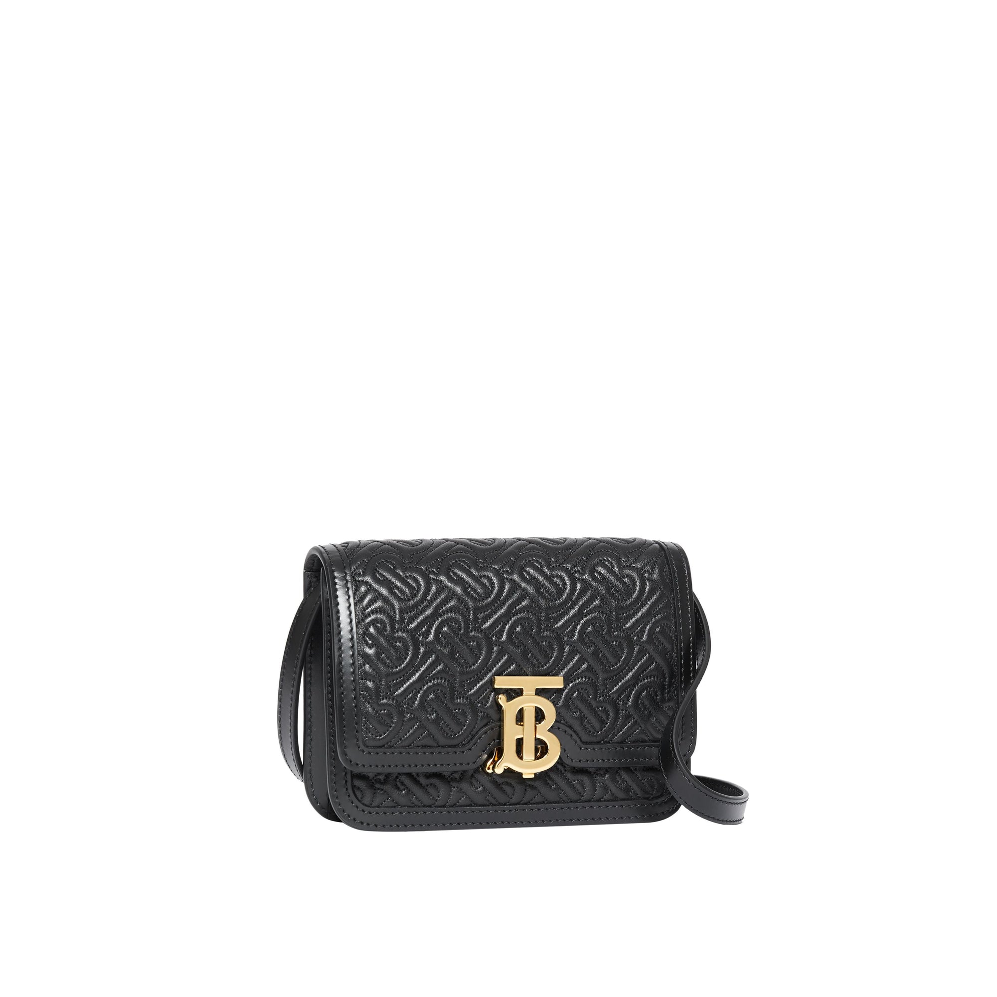 Mini sac TB en cuir d'agneau Monogram matelassé - Black